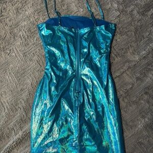 Metallic Iridescent Blue Mini Dress✨